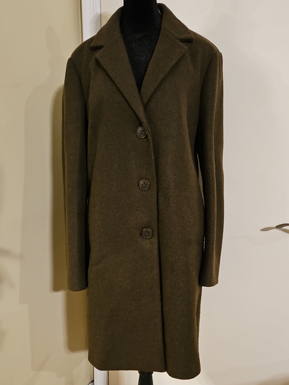 Calvin KleinWomens Olive Green Wool-Blend Single-Breasted Coat